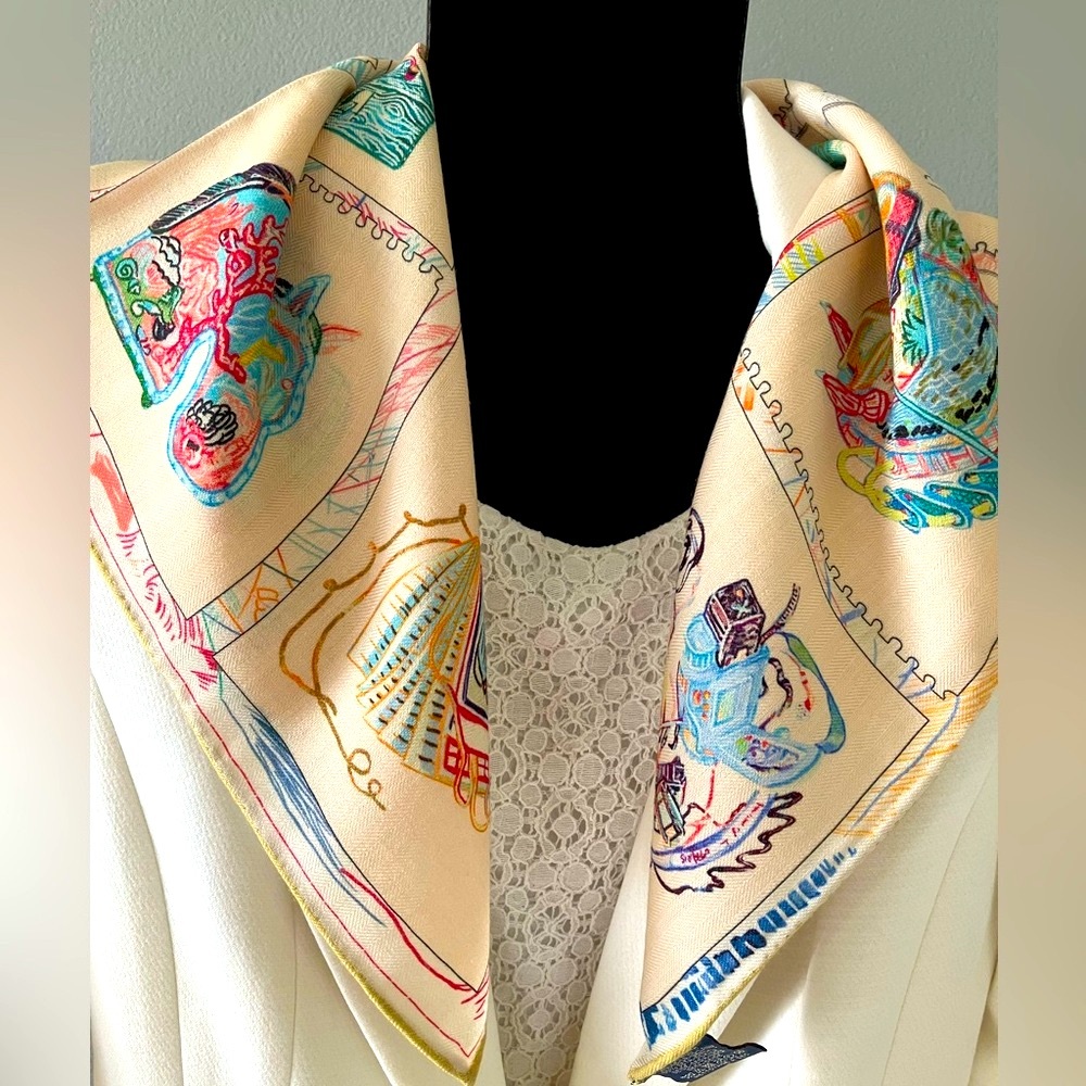 Silk Wool Blend Scarf Hand-rolled Equestrian Horses - Picture 4 of 7